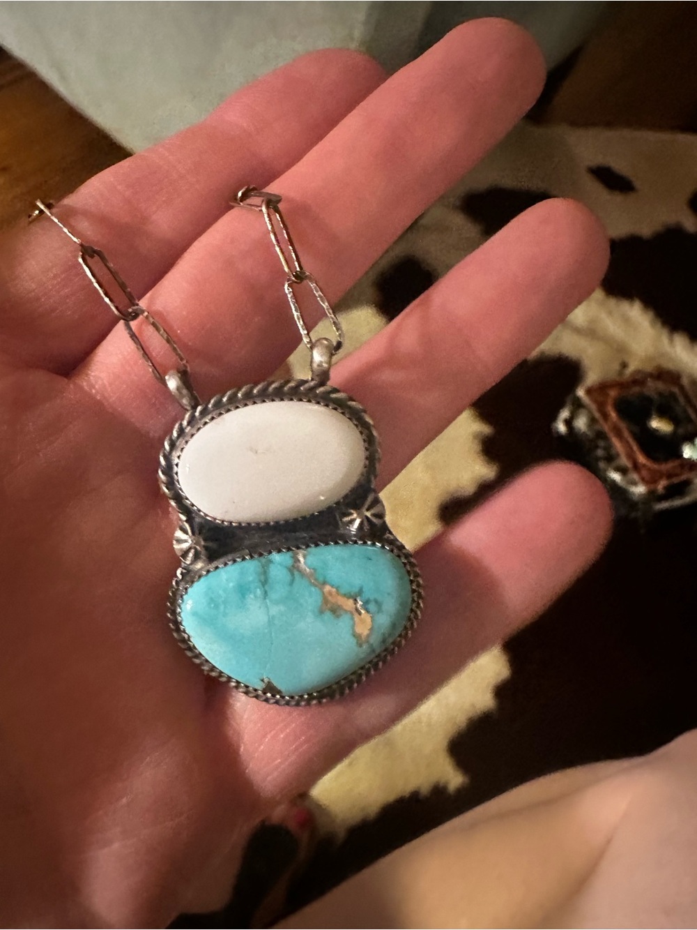 Sterling Silver Dry Creek Turquoise and White Buffalo Variscite Pendant Necklace